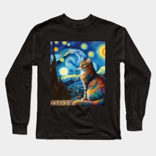 The Cat and the starry night Long Sleeve T-Shirt